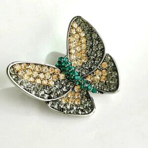 New crystal BROOCH  Pin  MOD butterfly champagne and green